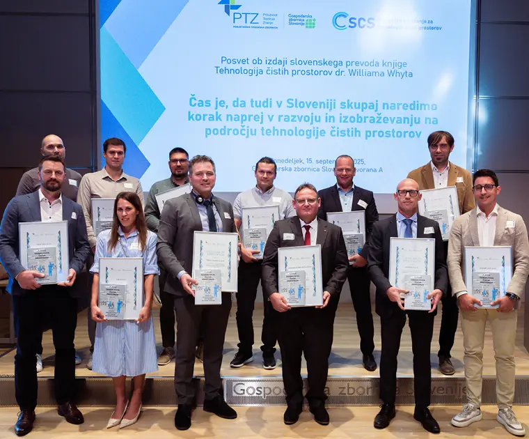 Attestato di partecipazione al simposio in Slovenia sulla tecnologia delle camere bianche