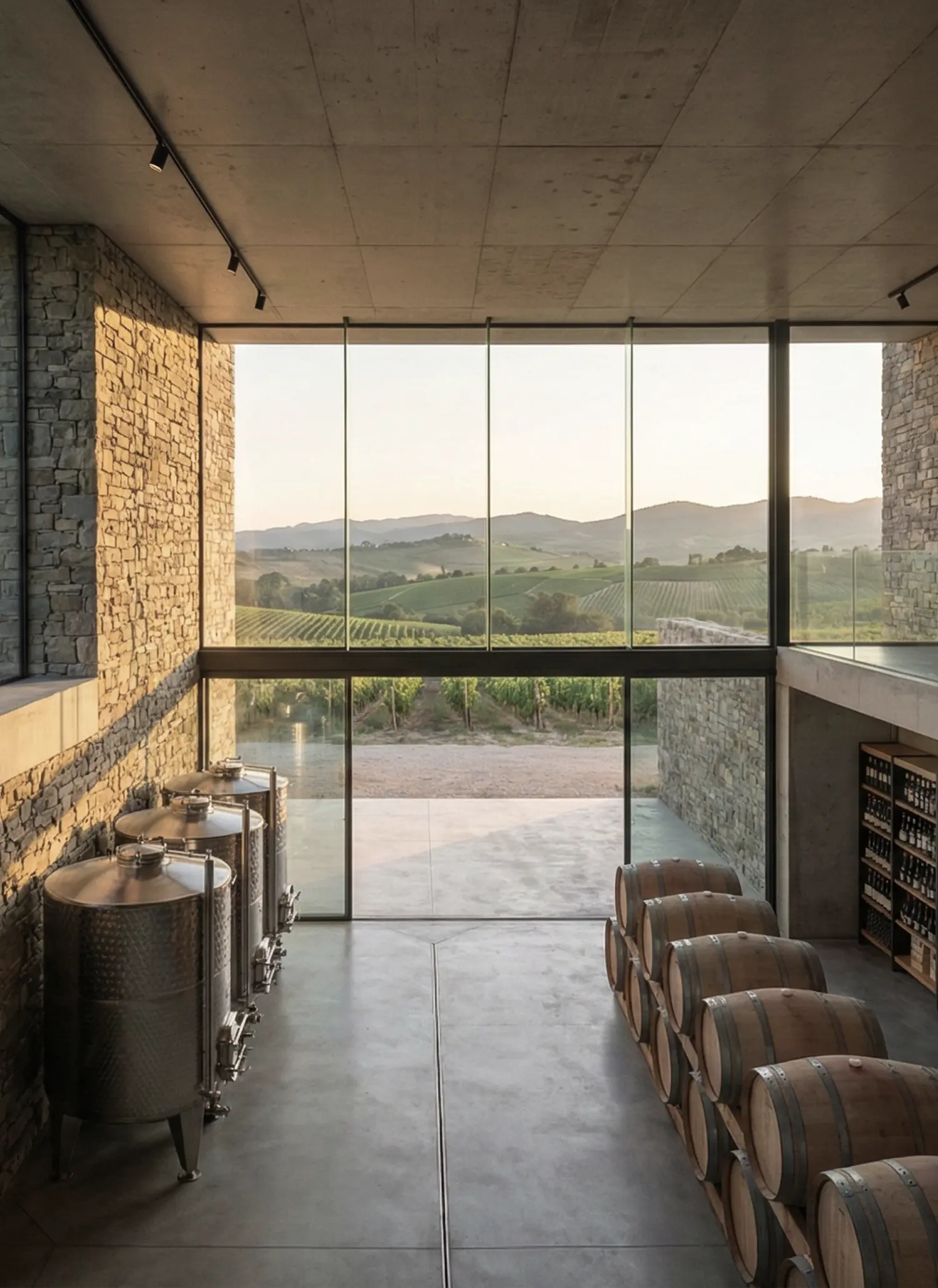 Immagine cantina con botti di vino